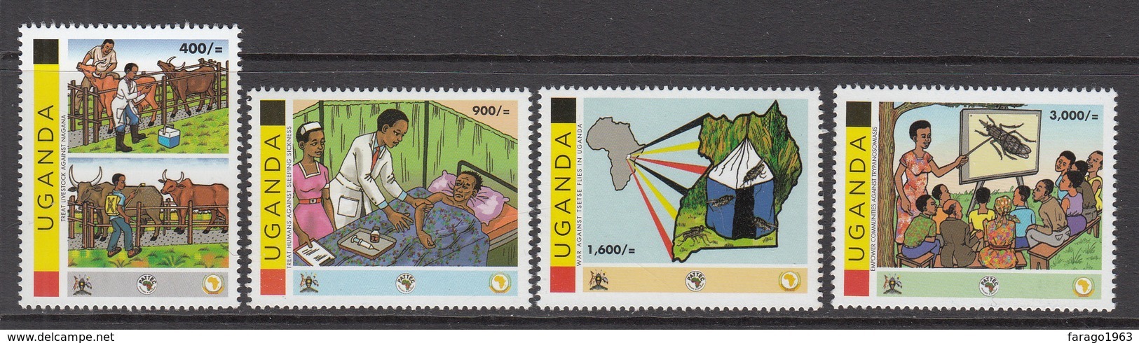 2011 Uganda Disease Prevention Cattle, Sleeping Sickness, Tsetse Flies Set Of 4 MNH - Uganda (1962-...)