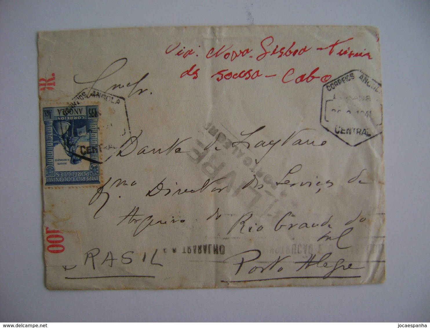 ANGOLA - LETTER SENT TO PORTO ALEGRE (BRAZIL / BRASIL) OPENED BY CENSOR IN 1941 IN THE STATE - Angola