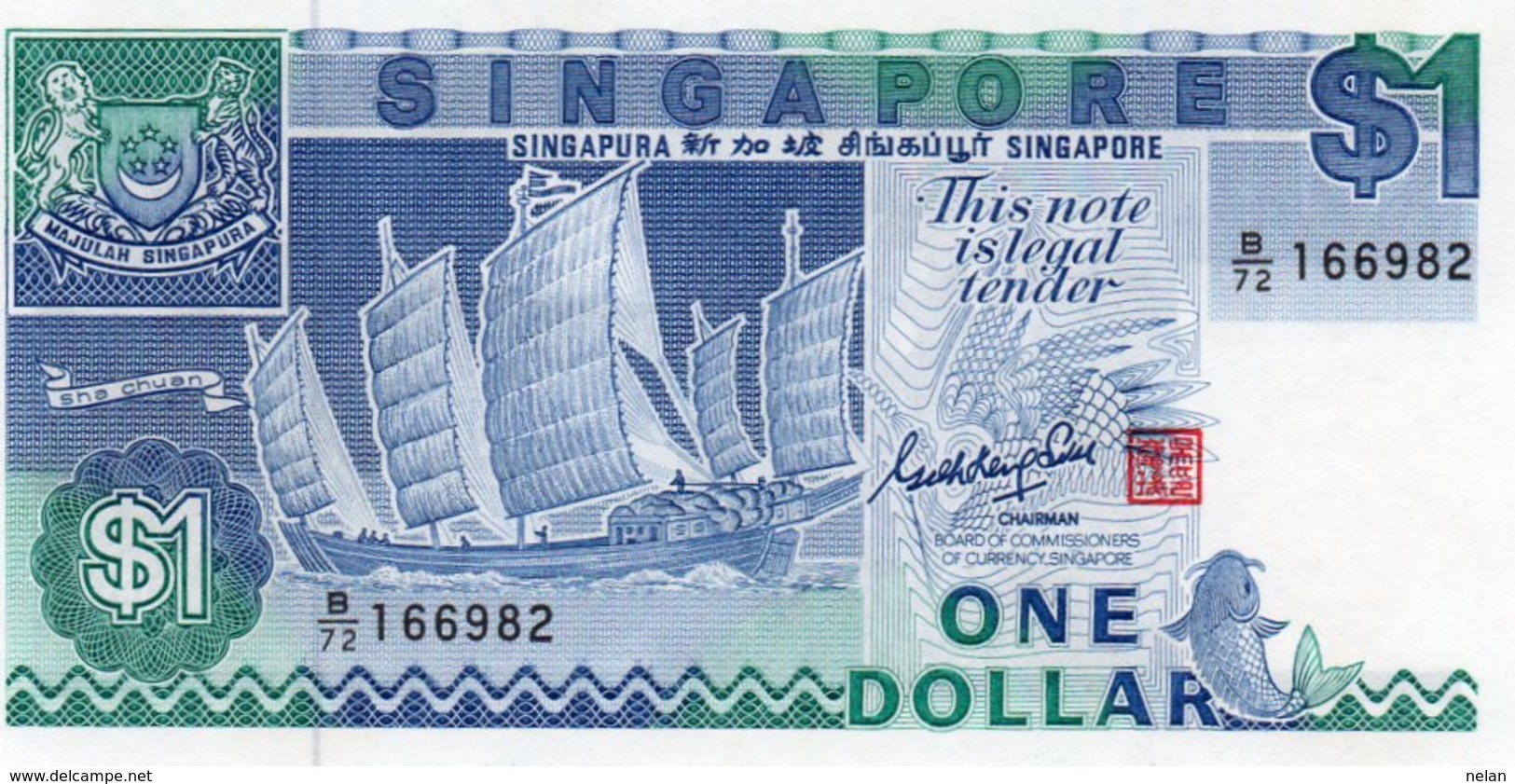 SINGAPORE 1 DOLLAR 1987  P-18  UNC   SERIE B/72 166982 - Singapore