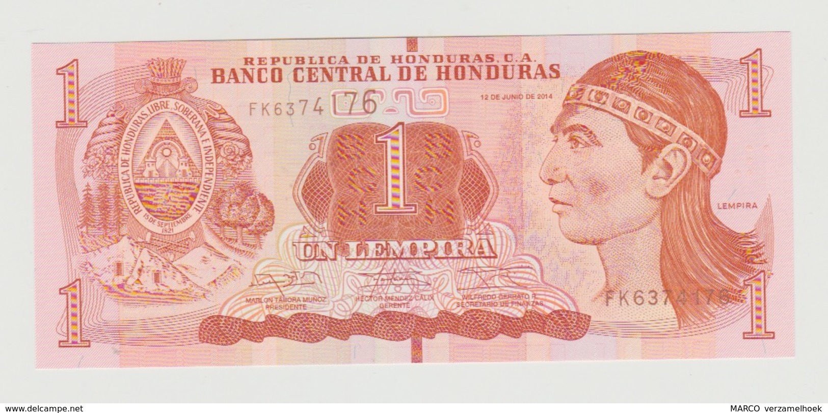 Banknote Banco Central De Honduras 1 Lempria 2014 UNC - Honduras