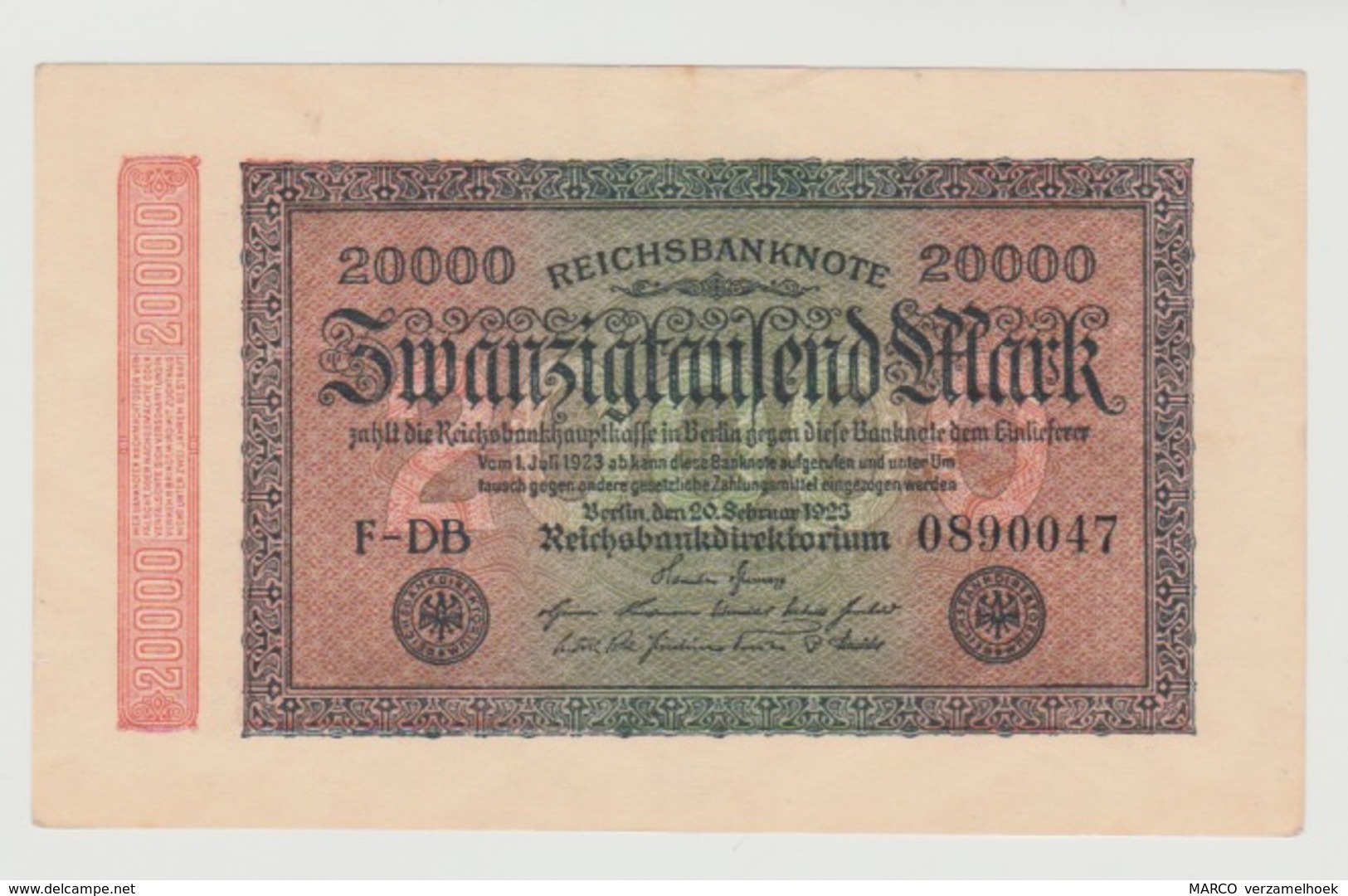 Banknote Reichsbanknote Duitsland 20000 Mark 1923 F-DB UNC - 20.000 Mark