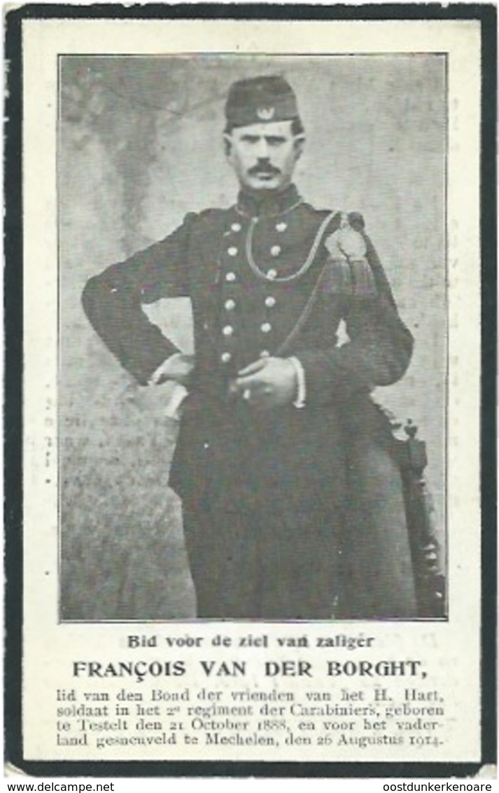 Doodsprentje Gesneuveld: VAN DER BORGHT François: ° Testelt, 1888, + Mechelen, 26 Aug 1914. Lijkdienst In De Kerk Veerle - Religion & Esotericism