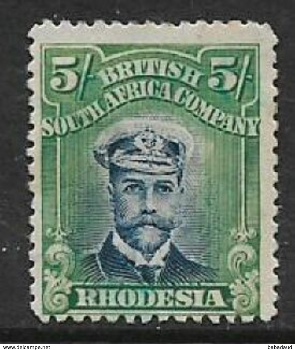 Rhodesia / B.S.A.Co.,GVR, 1913, Admiral, 5/= Deep Blue & Blue-green, Die II, Perf 14, MH * - Southern Rhodesia (...-1964)