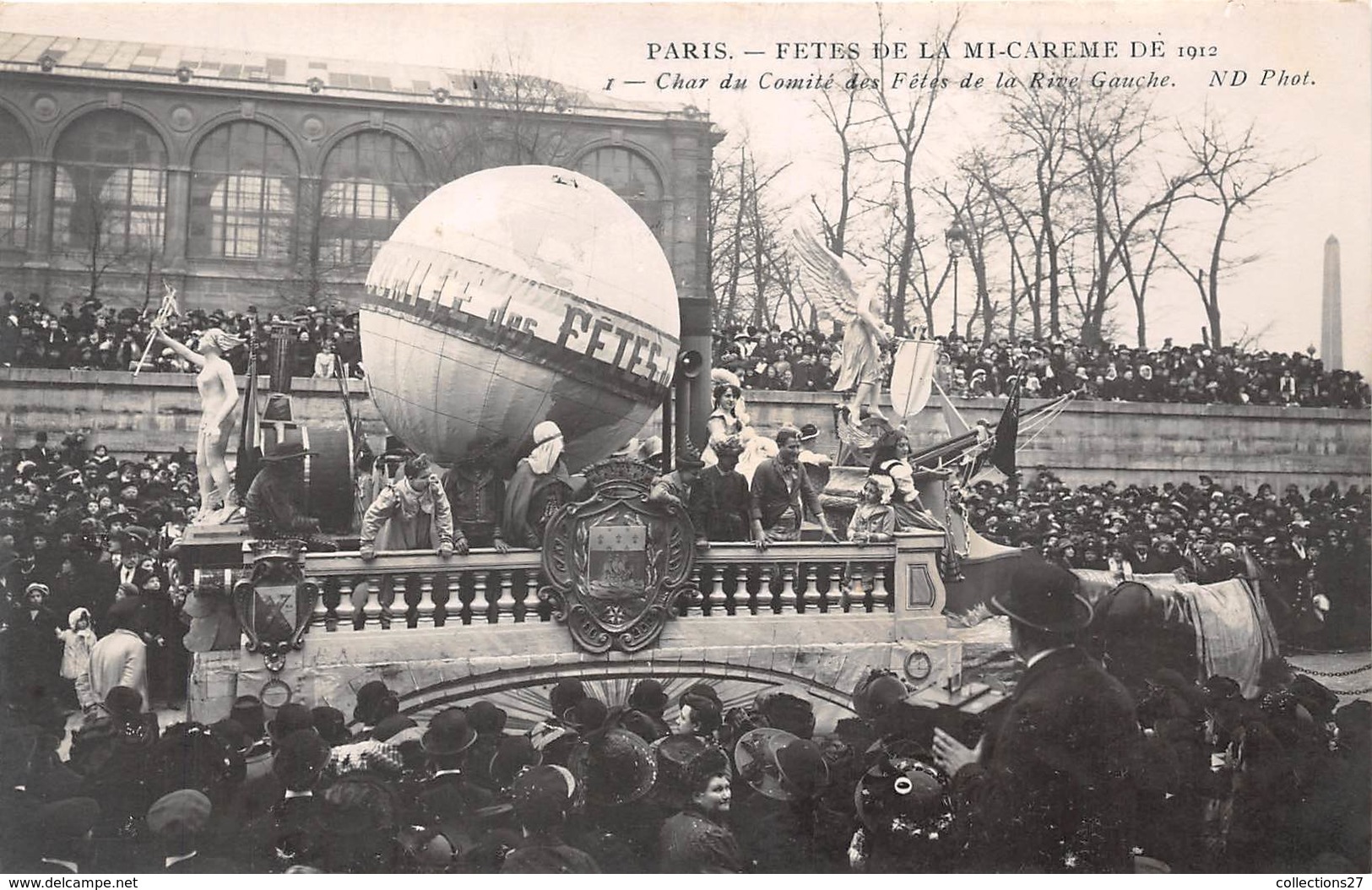 75-PARIS-CARTE-PHOTO- FÊTES DE LA MI-CAREME DE 1912 , CHAR DU COMITE DES FÊTES DE LA RIVE GAUCHE - Sonstige & Ohne Zuordnung