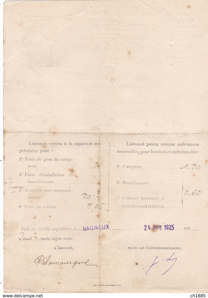 FRANCE :  Timbre De Dimension 88 Sur Contrat D'Abonnement D'électricité De Bagneux 1925 - Storia Postale