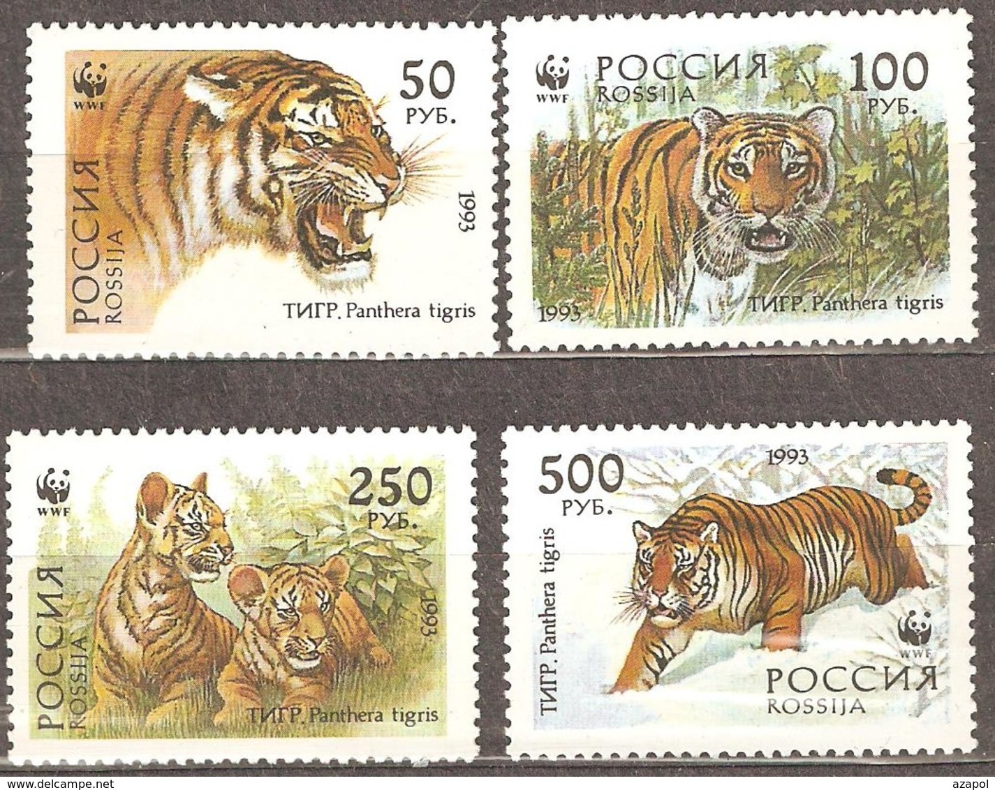 Russia: Full Set Of 4 Mint Stamps, Tigers - WWF, 1993, Mi#343-346, MNH - Neufs