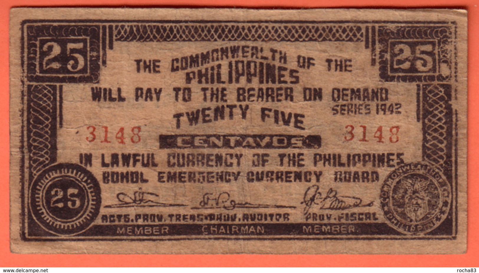 PHILIPPINES Province  BOHOL - 25 Centavos Serie 47000 à + Pick S 132f - Philippines