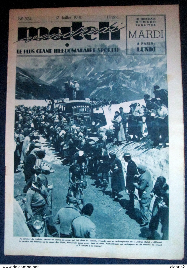 MATCH Intran #524 Sport CYCLISME TOUR De FRANCE Meulenberg Middlecamp Pellos 1936 ! - Sonstige & Ohne Zuordnung