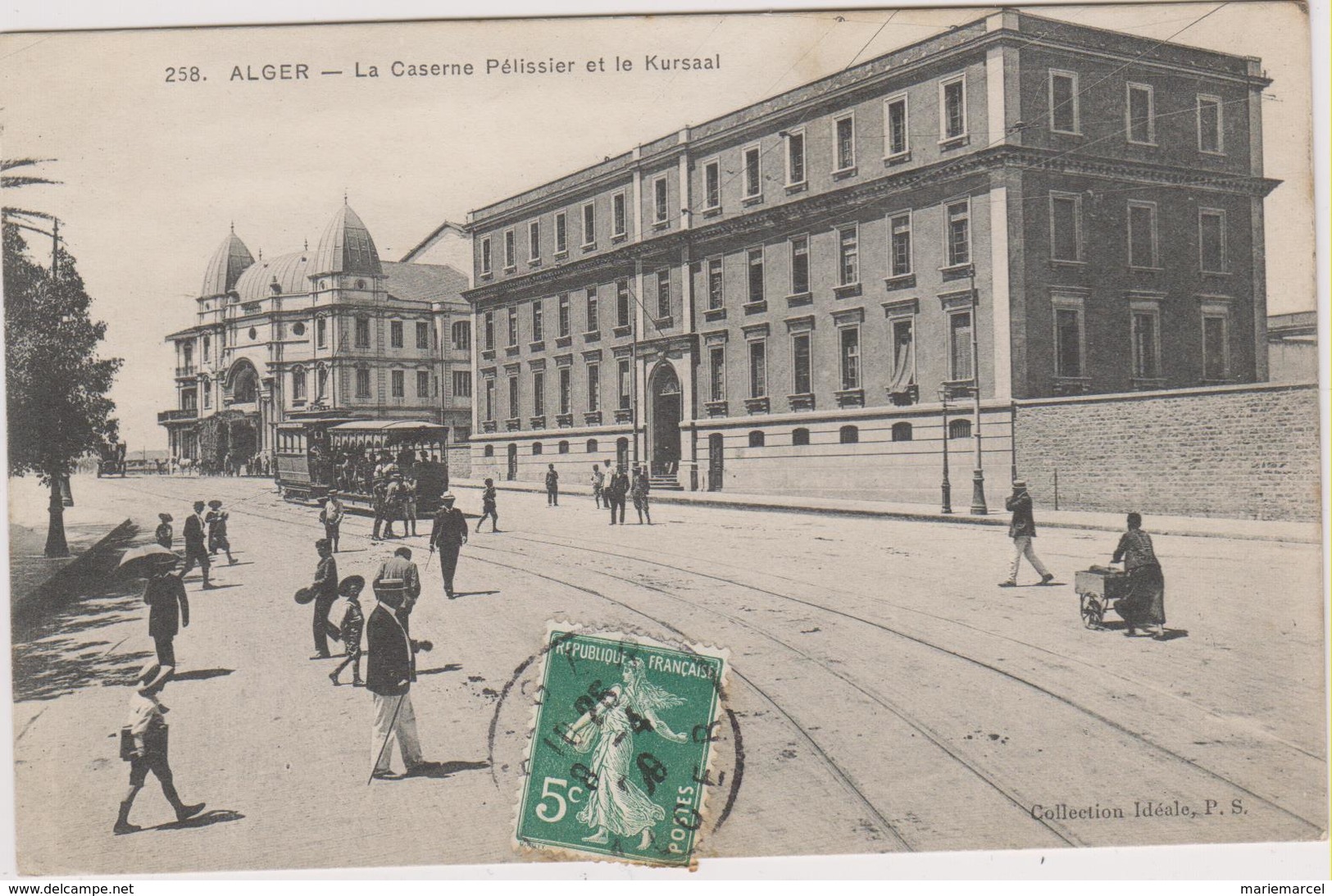 ALGER - LA CASERNE PELISSIER ET LE KURSAAL - Plusieurs Personnes - Charrette - Tramway - Algiers