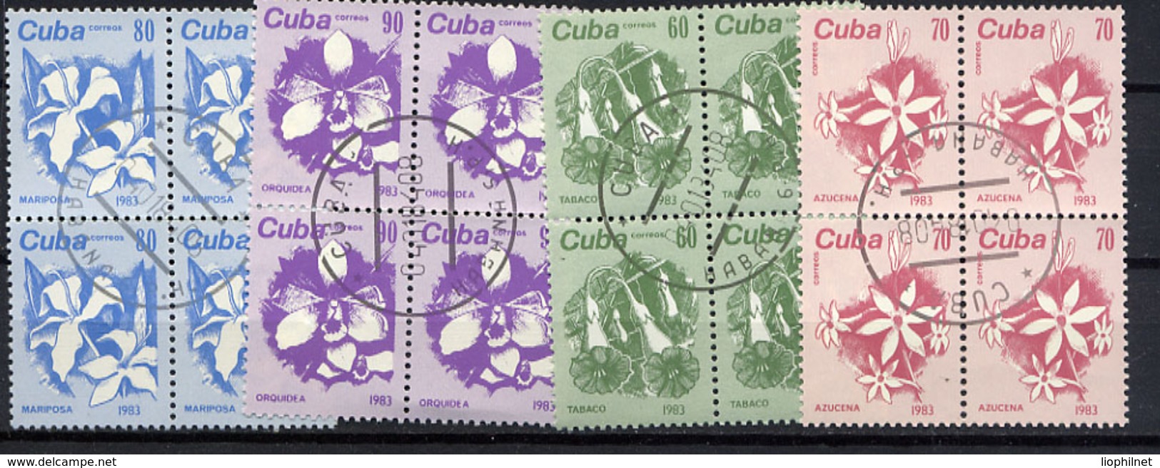 CUBA 1983, Série Courante, FLEURS, 4 Valeurs X 4 Exemplaires, Oblitérés / Used. R033 - Oblitérés