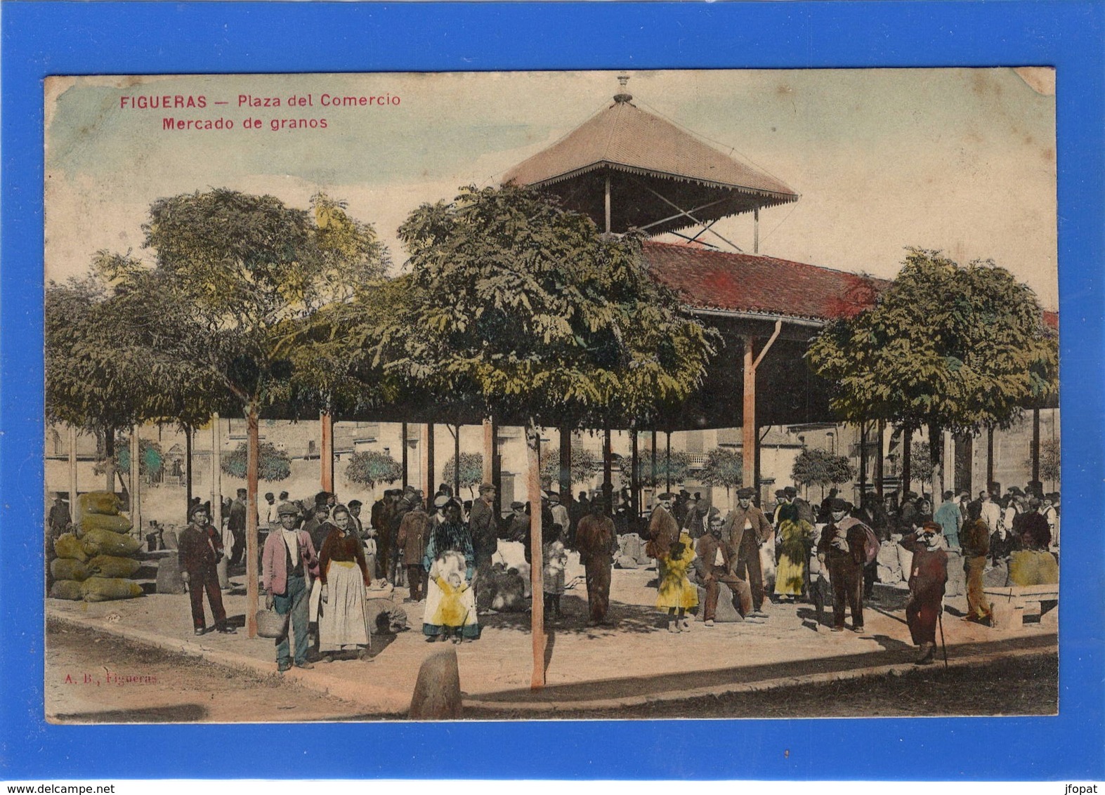 ESPAGNE - FIGUERAS Plaza Del Comercio, Mercado De Granos, Aquarellée (voir Descriptif) - Autres & Non Classés