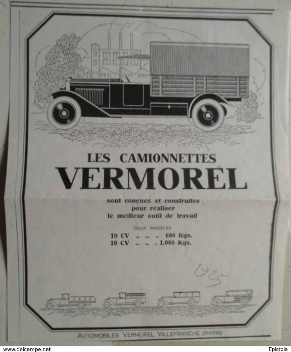 Transport Utilitaire - Camion Fourgon  Ets VERMOREL Villefranche Sur Saone (Rhone) - Coupure De Presse De 1925 - Camions