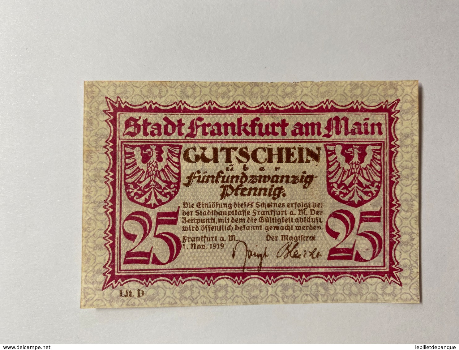 Allemagne Notgeld Frankfurt 25 Pfennig - Collections