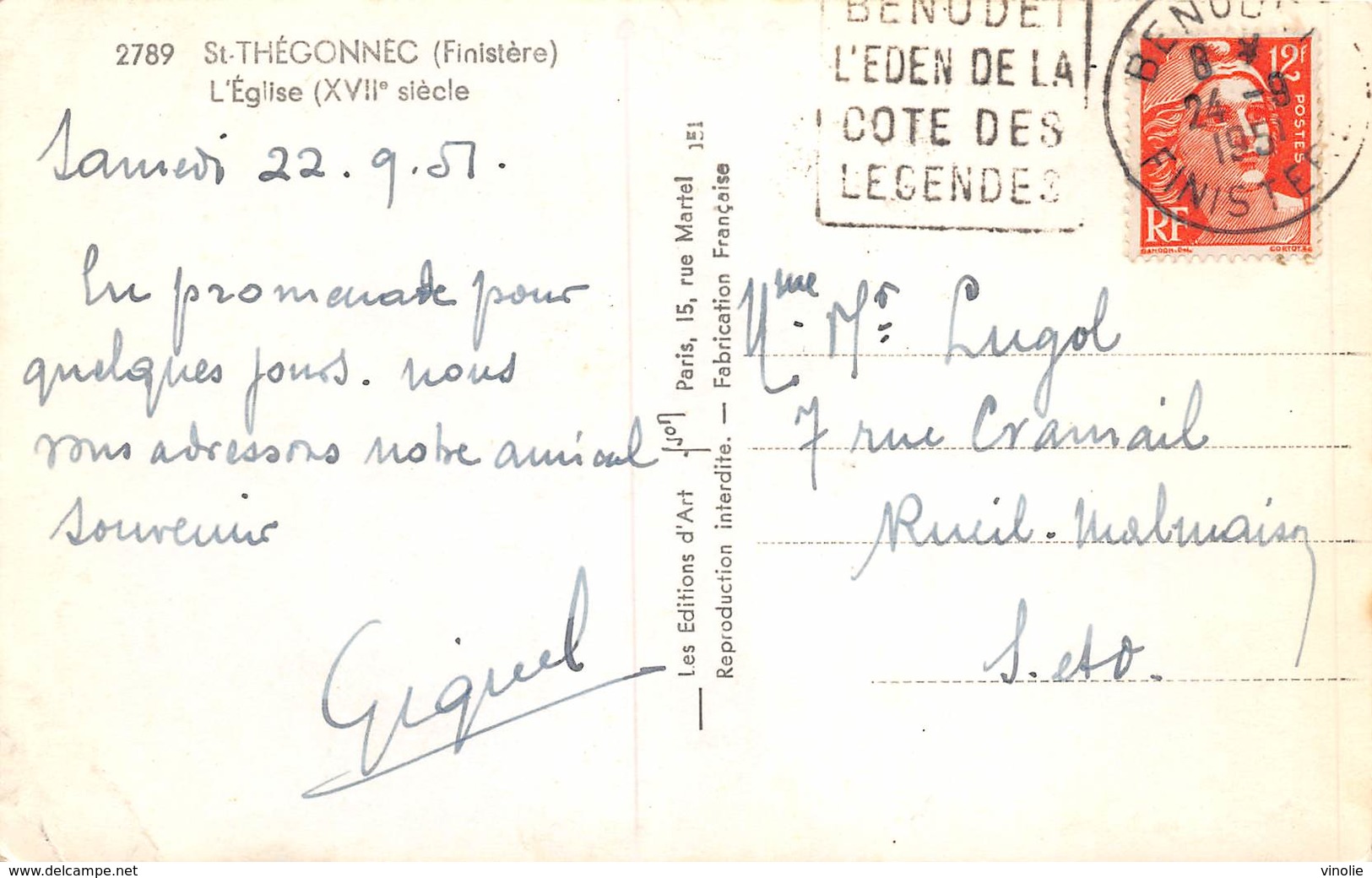 20-4640 : DAGUIN. BENODET L'EDEN DE LA COTE DES LEGENDES. FINISTERE. 24 SEPTEMBRE 1951 - Oblitérations Mécaniques (Autres)