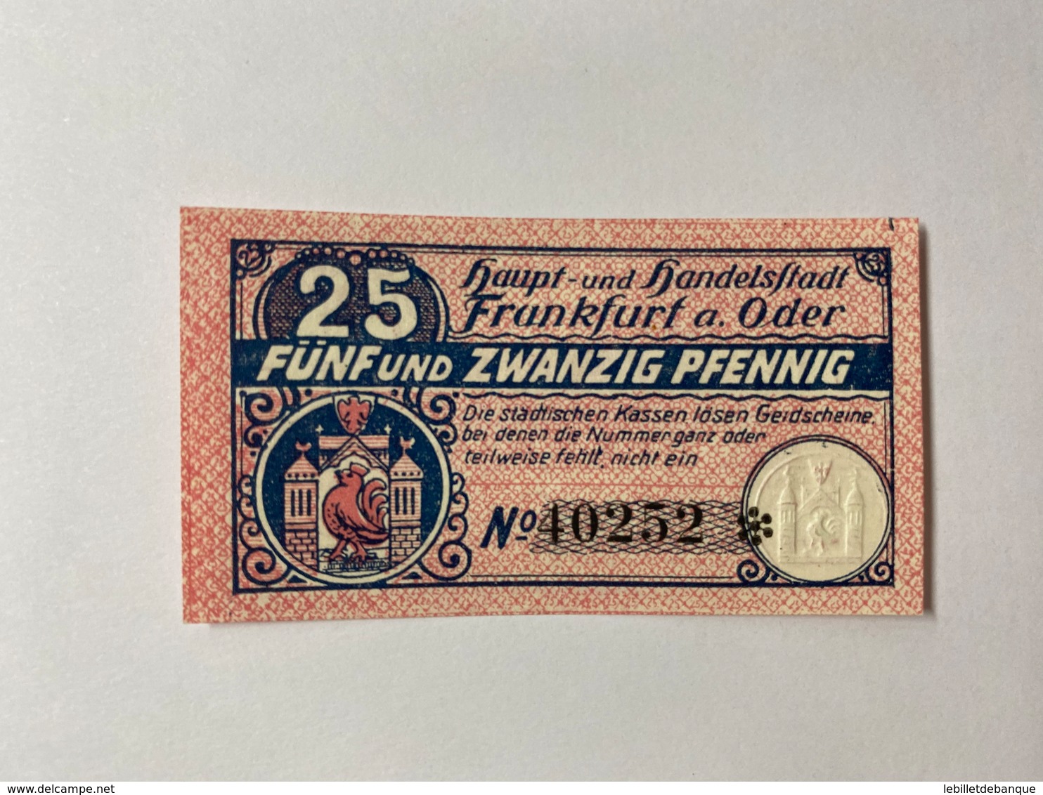 Allemagne Notgeld Frankfurt 25 Pfennig - Collections