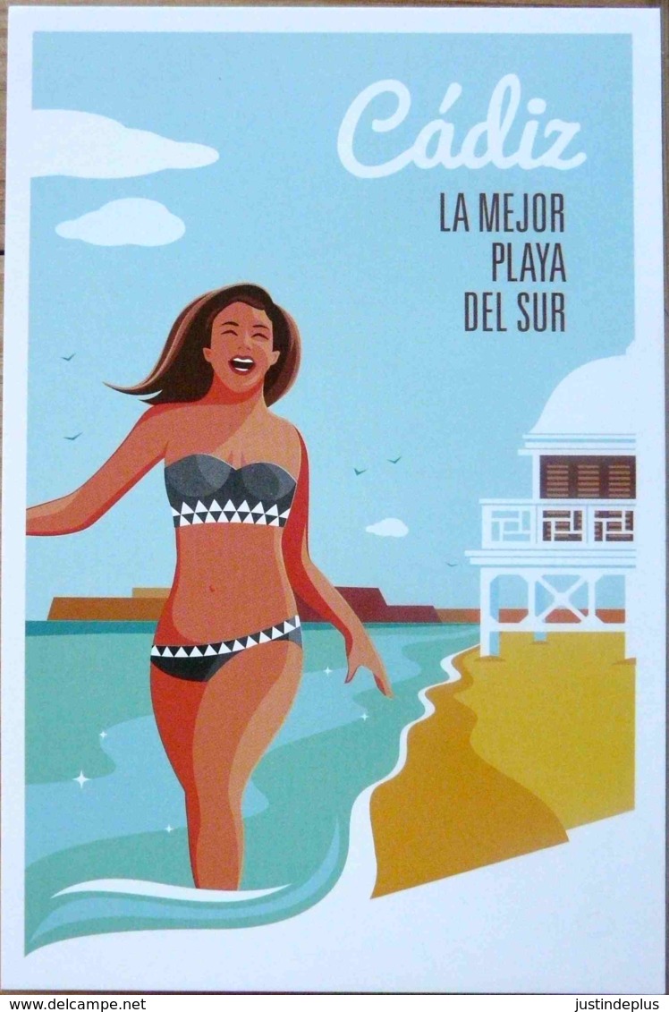 PIN UP A LA PLAGE AFFICHE SUR CARTE CADIX CADIZ LA MEJOR PLAYA DEL SUR GRAND FORMAT 12 X 18 - Pin-Ups