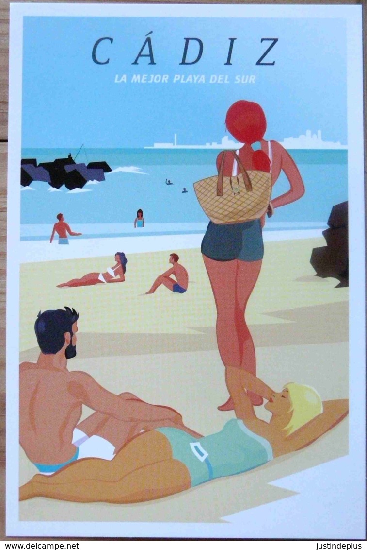 PIN UP A LA PLAGE AFFICHE SUR CARTE CADIX CADIZ LA MEJOR PLAYA DEL SUR GRAND FORMAT 12 X 18 - Pin-Ups