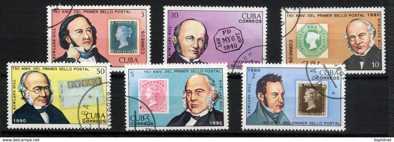 CUBA 1990, Yv. 3024/9, Sir R. Hill, Timbres Sur Timbres, 6 Valeurs Oblitérés / Used. R218 - Oblitérés