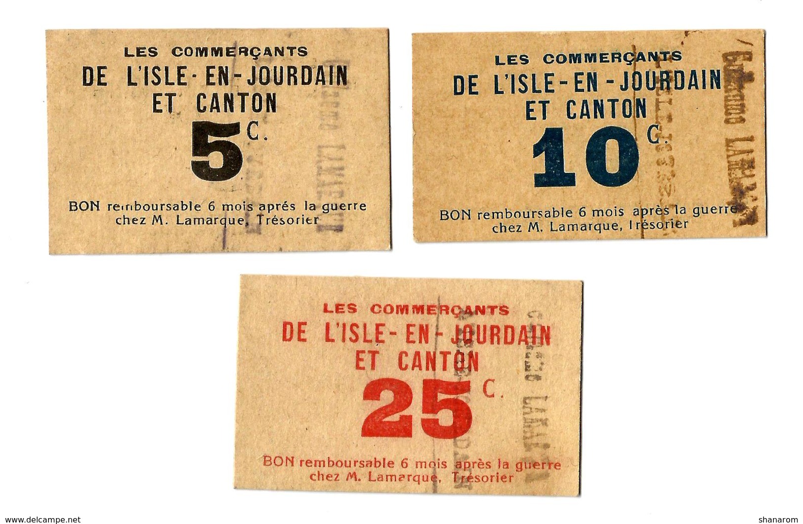 1914-1918 // L'ISLE EN JOURDAIN (Gers) // Bon Commercial // Bon De 5, 10 & 25 Centimes - Bons & Nécessité