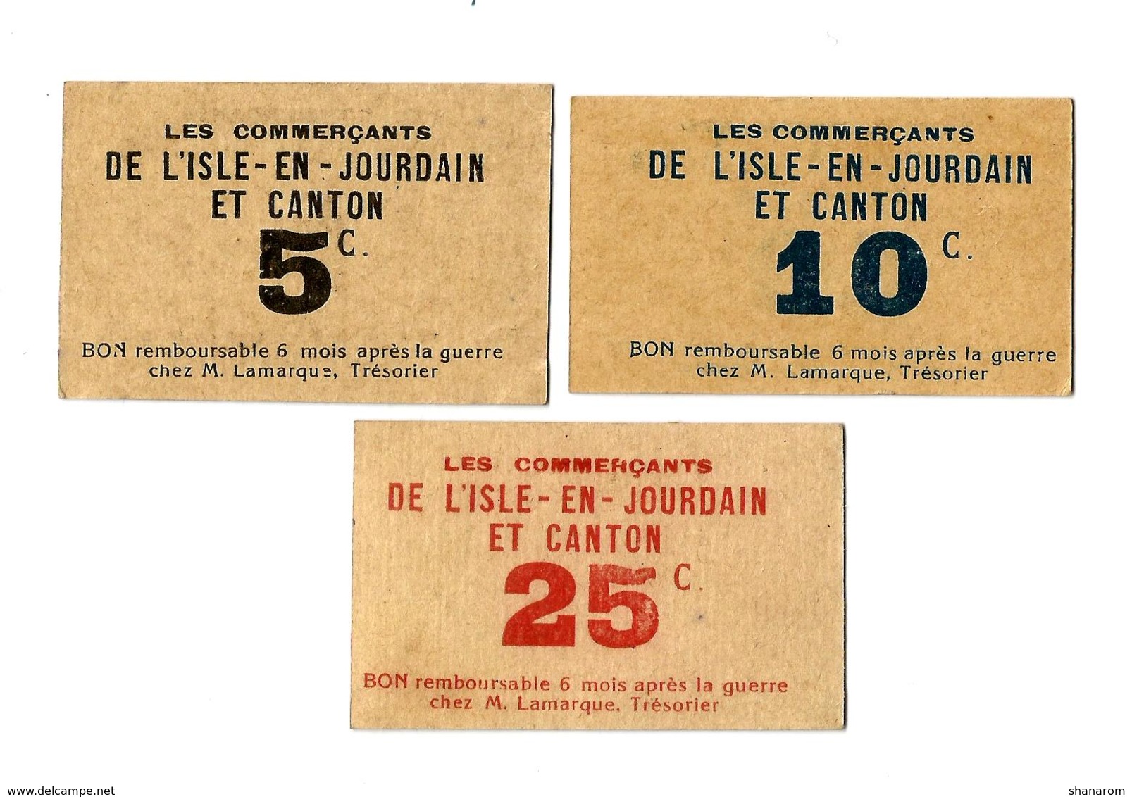 1914-1918 // L'ISLE EN JOURDAIN (Gers) // Bon Commercial // Bon De 5, 10 & 25 Centimes - Bons & Nécessité