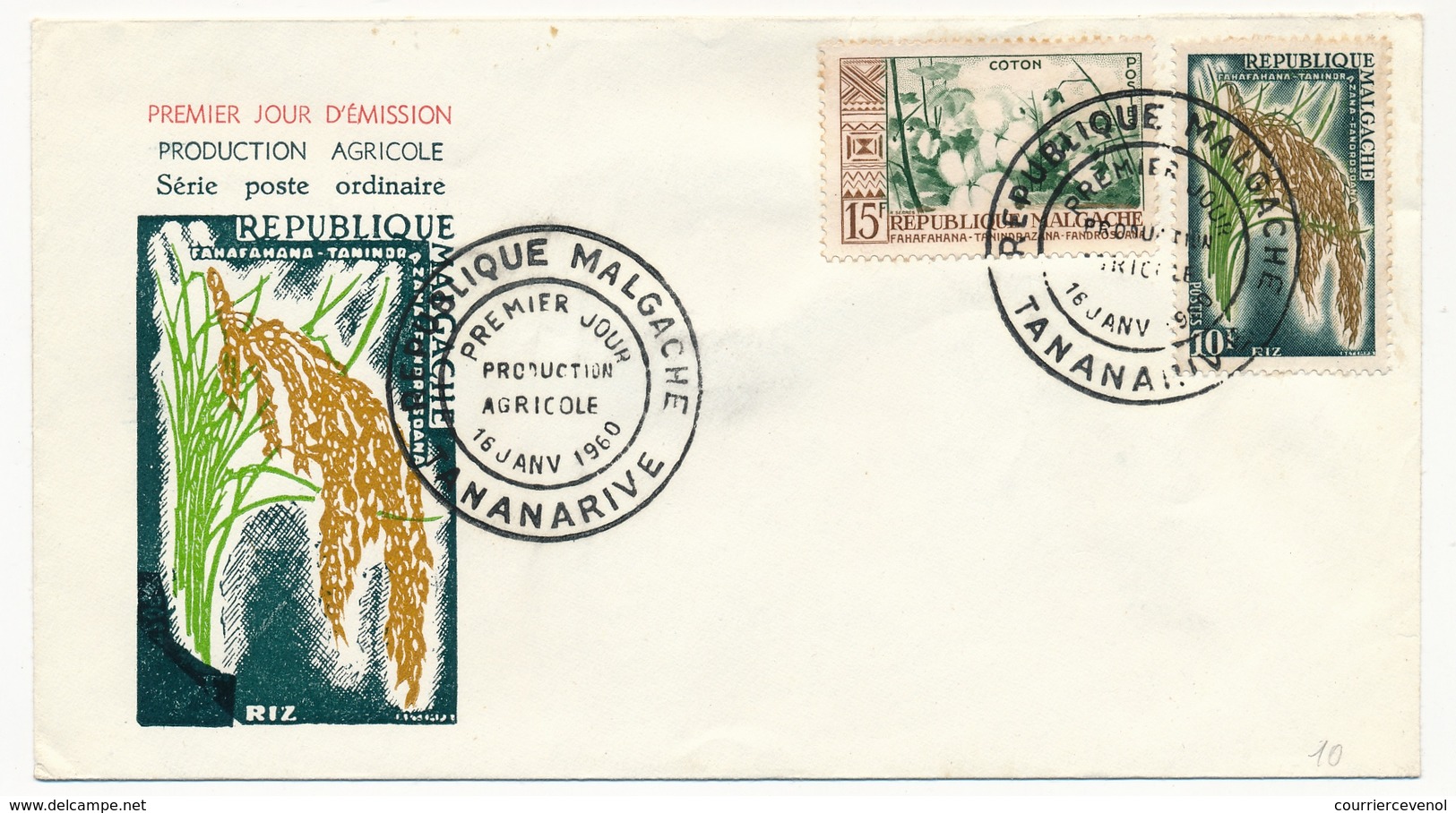 MADAGASCAR - 2 Enveloppes FDC - 4 Valeurs Production Agricole - Tananarive - 16/1/1960 - Madagaskar (1960-...)