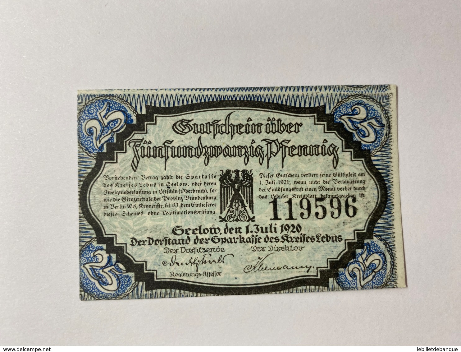 Allemagne Notgeld Geelow 25 Pfennig - Collections