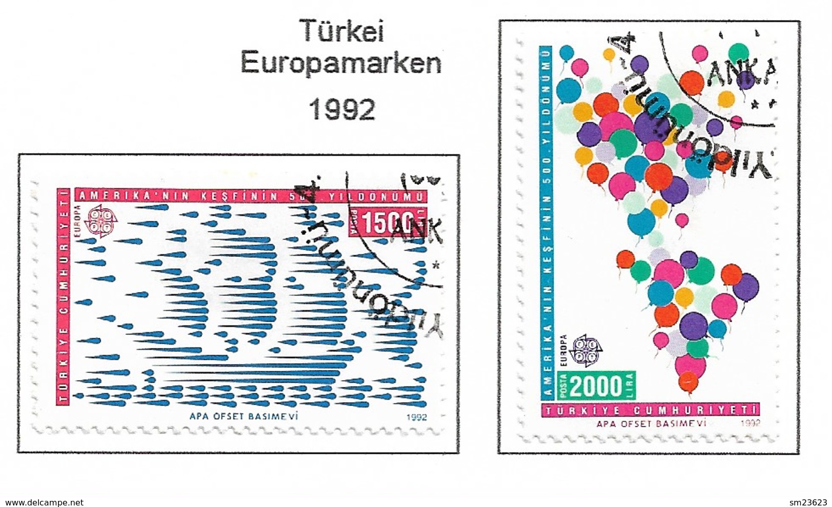 Türkei   1992  Mi.Nr. 2947 / 2948 , EUROPA  CEPT - Entdeckung Von Amerika - Gestempelt / Fine Used / (o) - 1992