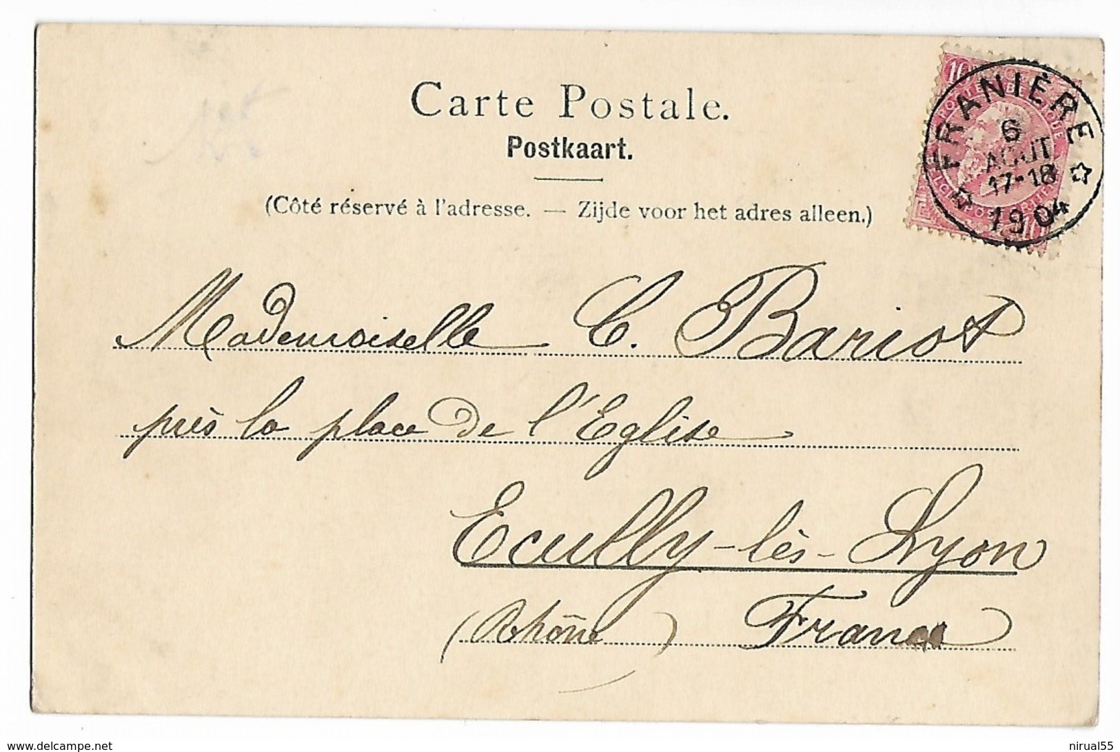 Belgique  FRANIERE CAD 1904 Sur N° 58 Yvert Léopold II Pour La France  ... G - Landpost (Ruralpost)