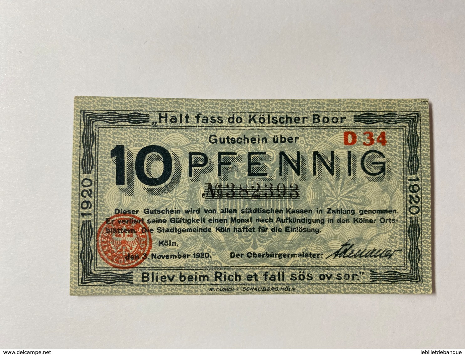 Allemagne Notgeld Koln 10 Pfennig - Collections