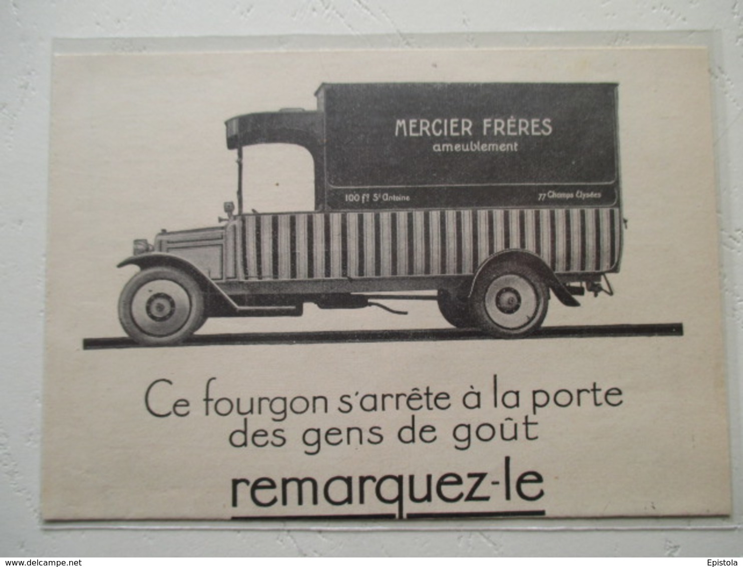 Transport Utilitaire - CAMION FOURGON Mercier Frères Ameublement Fbg Saint Antoine     - Coupure De Presse De 1924 - Camions