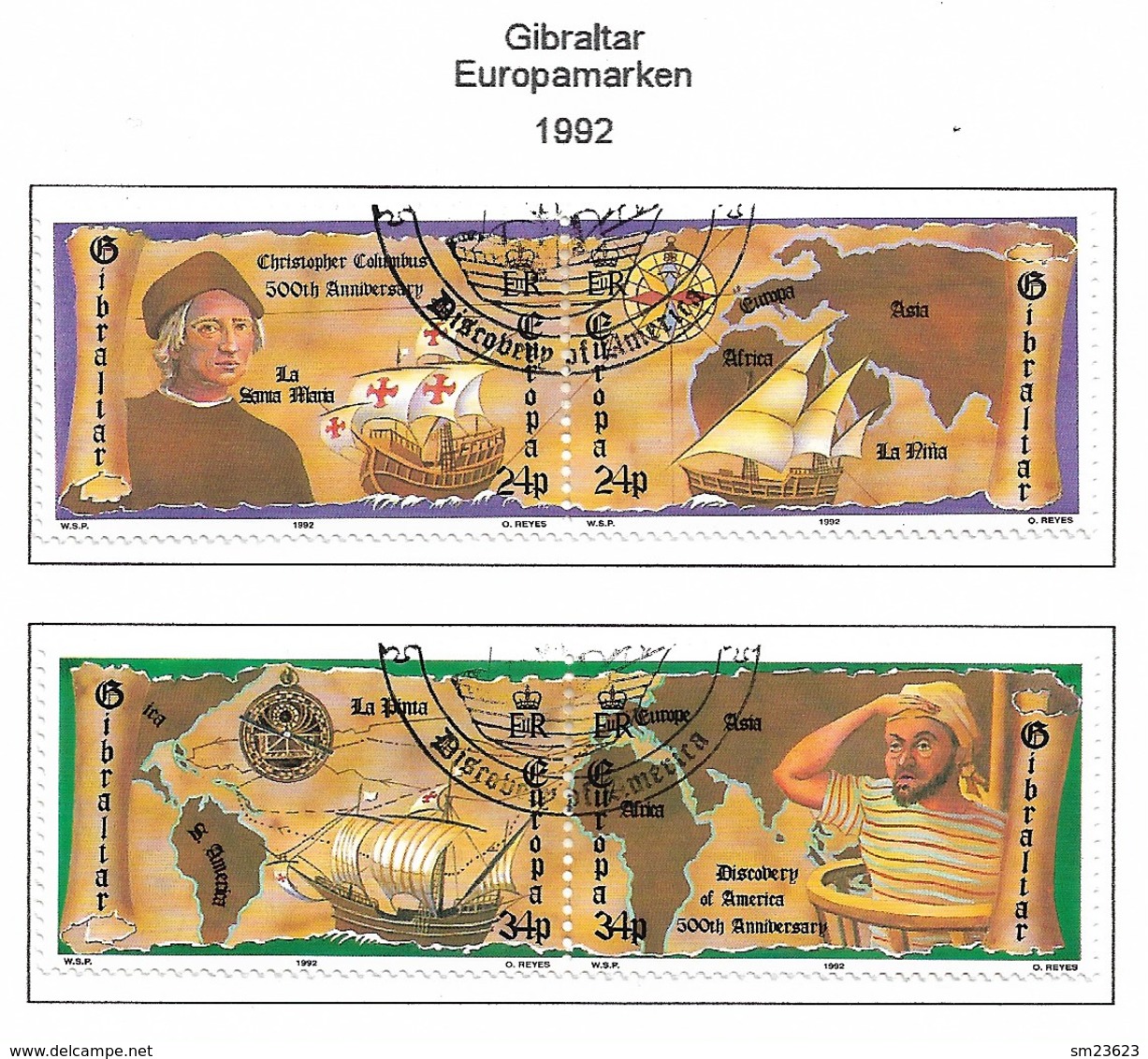 Gibraltar 1992  Mi.Nr. 638 / 641 , EUROPA  CEPT - Entdeckung Von Amerika - Gestempelt / Fine Used / (o) - 1992