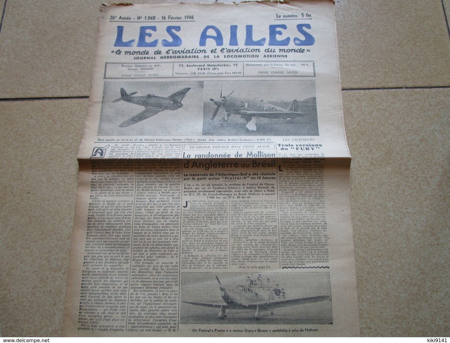 LES AILES - Journal Hebdomadaire De La Locomotion Aérienne - 26è Année - N° 1.048 - 16 Février 1946 - 8 Pages - Autres & Non Classés