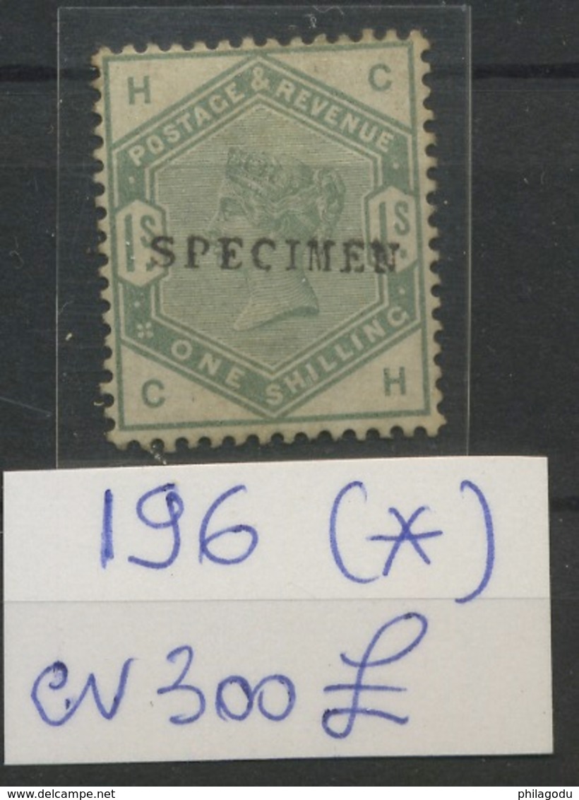 ONE Shilling SPECIMEN. No Gum  Yv. 85 Avec Spécimen Non Coté  SG 196 = 300-£.(*) No Glue  Good Centering - Ungebraucht