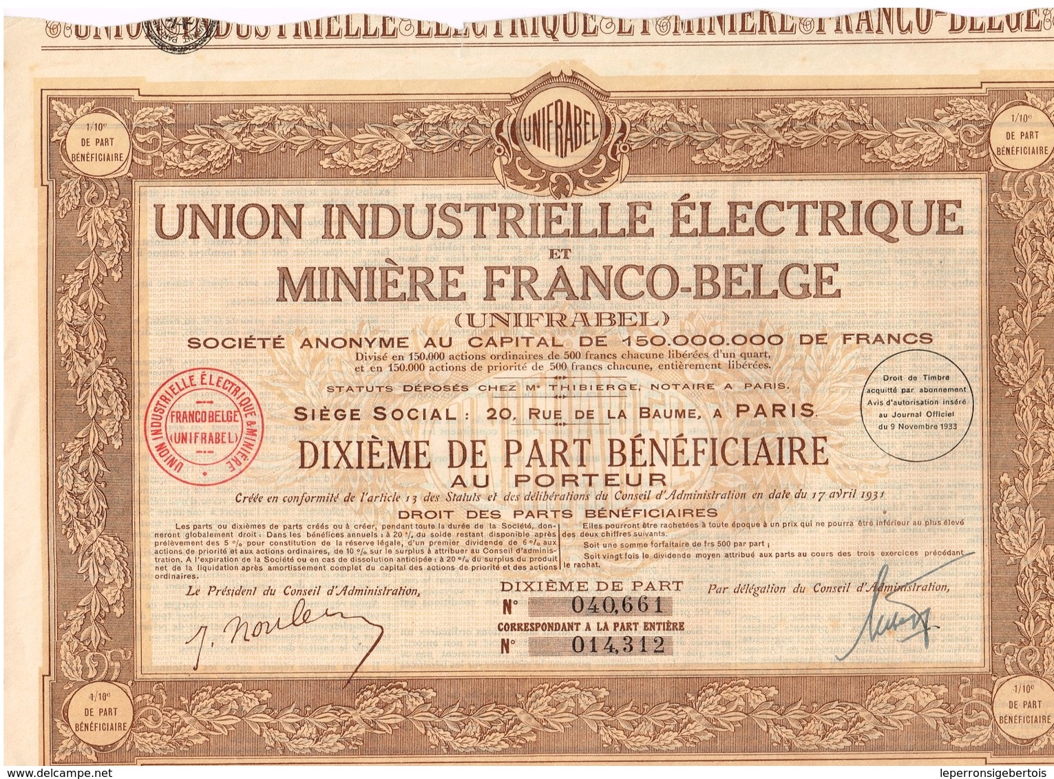 - Titre De 1931 - Union Industrielle Electrique Et Minière Franco-Belge - - Industrial