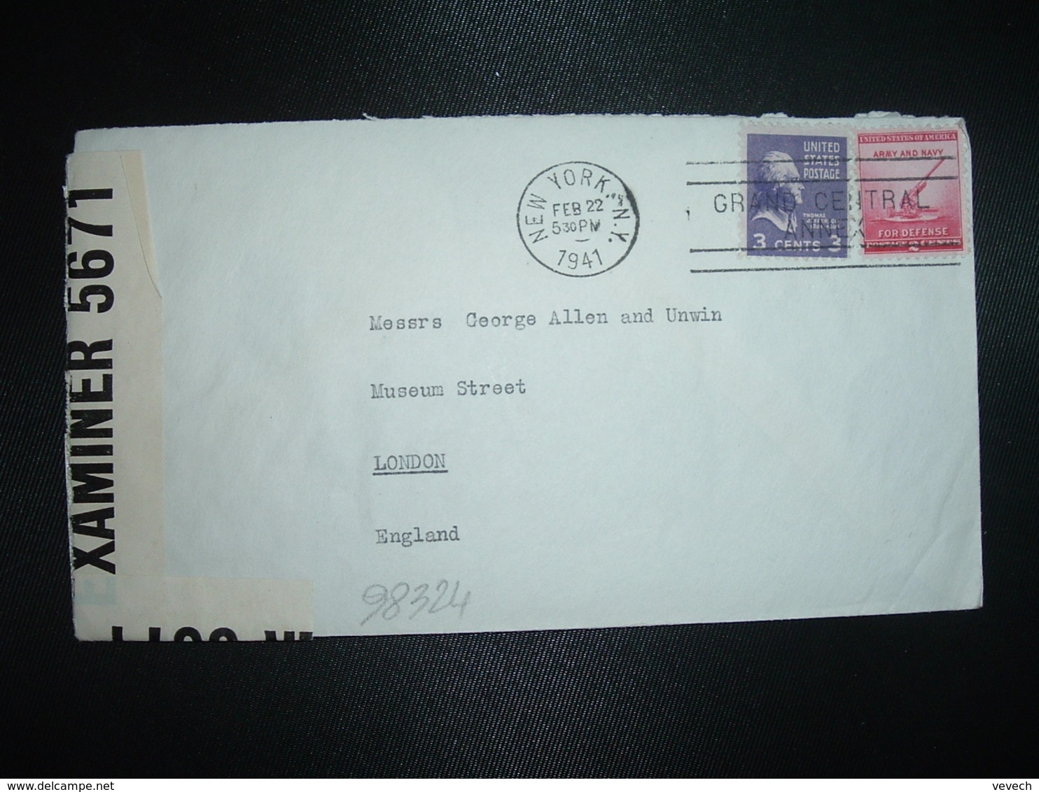 LETTRE USA Pour GRANDE BRETAGNE TP 3c + TP 2c OBL.MEC. FEB 22 1941 NEW YORK + CENSURE EXAMINER 5671 - Guerre Mondiale (Seconde)