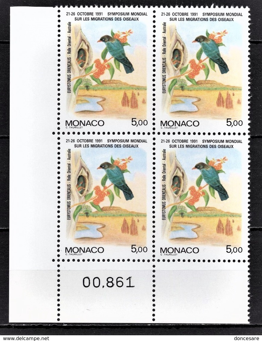 MONACO 1991 BLOC DE 4 TP - N° 1757 - COIN DE FEUILLE NEUFS** - Neufs