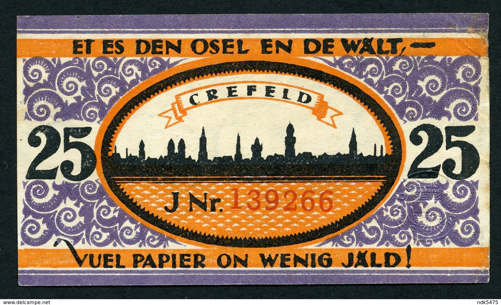 NOTGELD : CREFELD, 1921 : 25 PFENNIG - Ohne Zuordnung