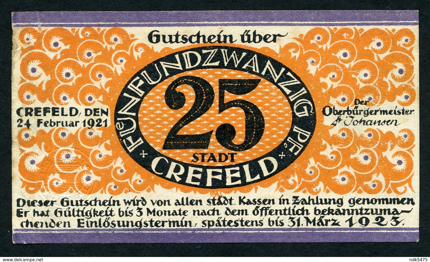 NOTGELD : CREFELD, 1921 : 25 PFENNIG - Zonder Classificatie