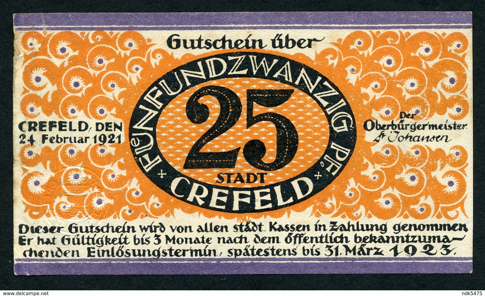 NOTGELD : CREFELD, 1921 : 25 PFENNIG - Non Classés