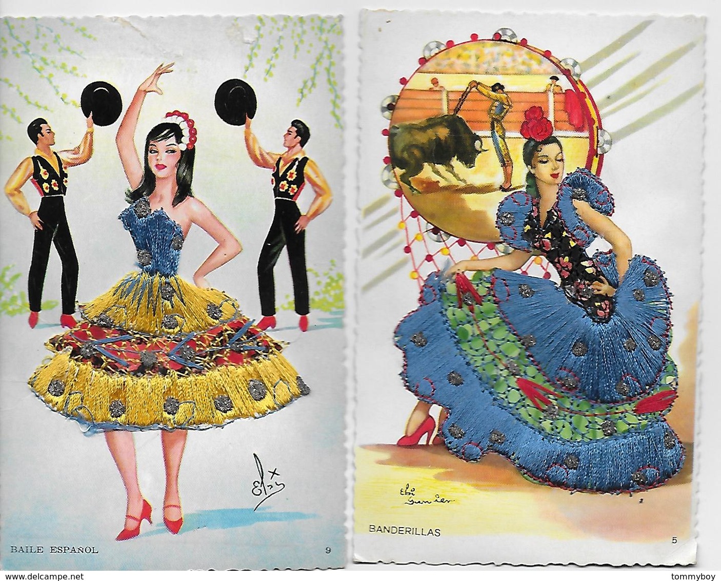 Spain, 10 Cards, Unused, With Real Clothing - Costumes