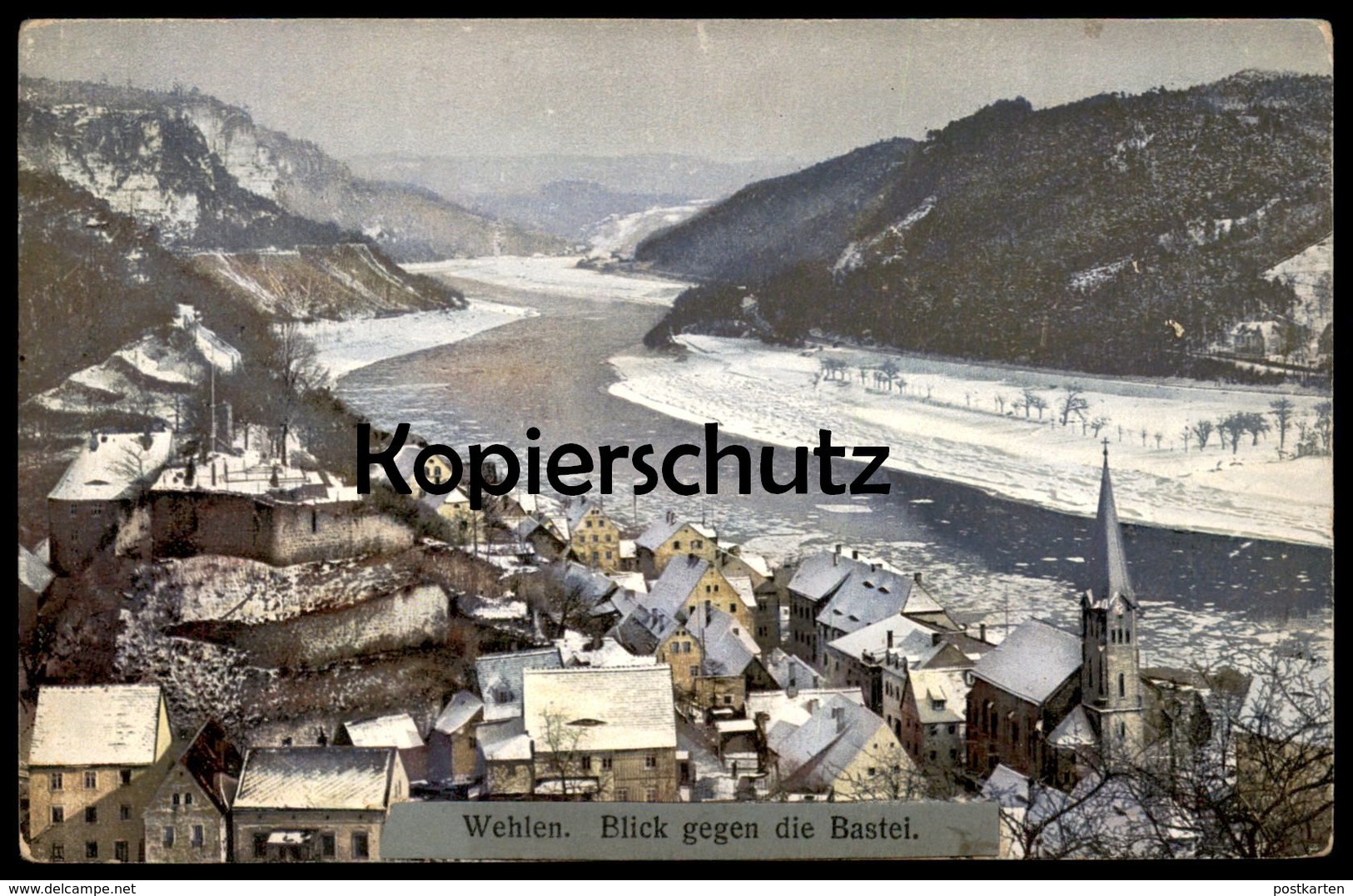 ALTE POSTKARTE WEHLEN BLICK GEGEN DIE BASTEI SCHNEE WINTER NENKE & OSTERMAIER DRESDEN PHOTOCHROMIE Ansichtskarte Cpa AK - Wehlen