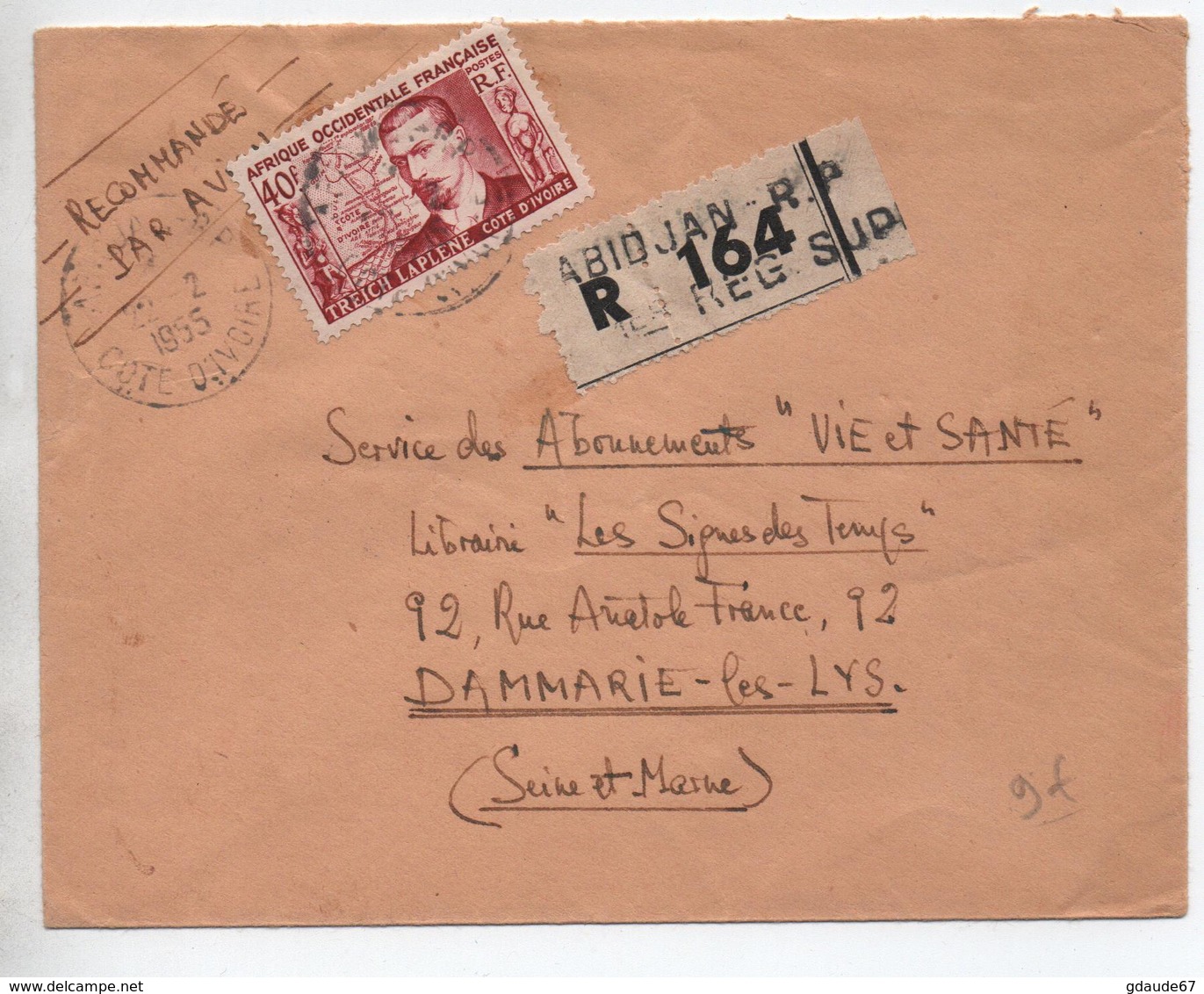 1955 - ENVELOPPE RECOMMANDE D'ABIDJAN (COTE D'IVOIRE / AOF) - Covers & Documents