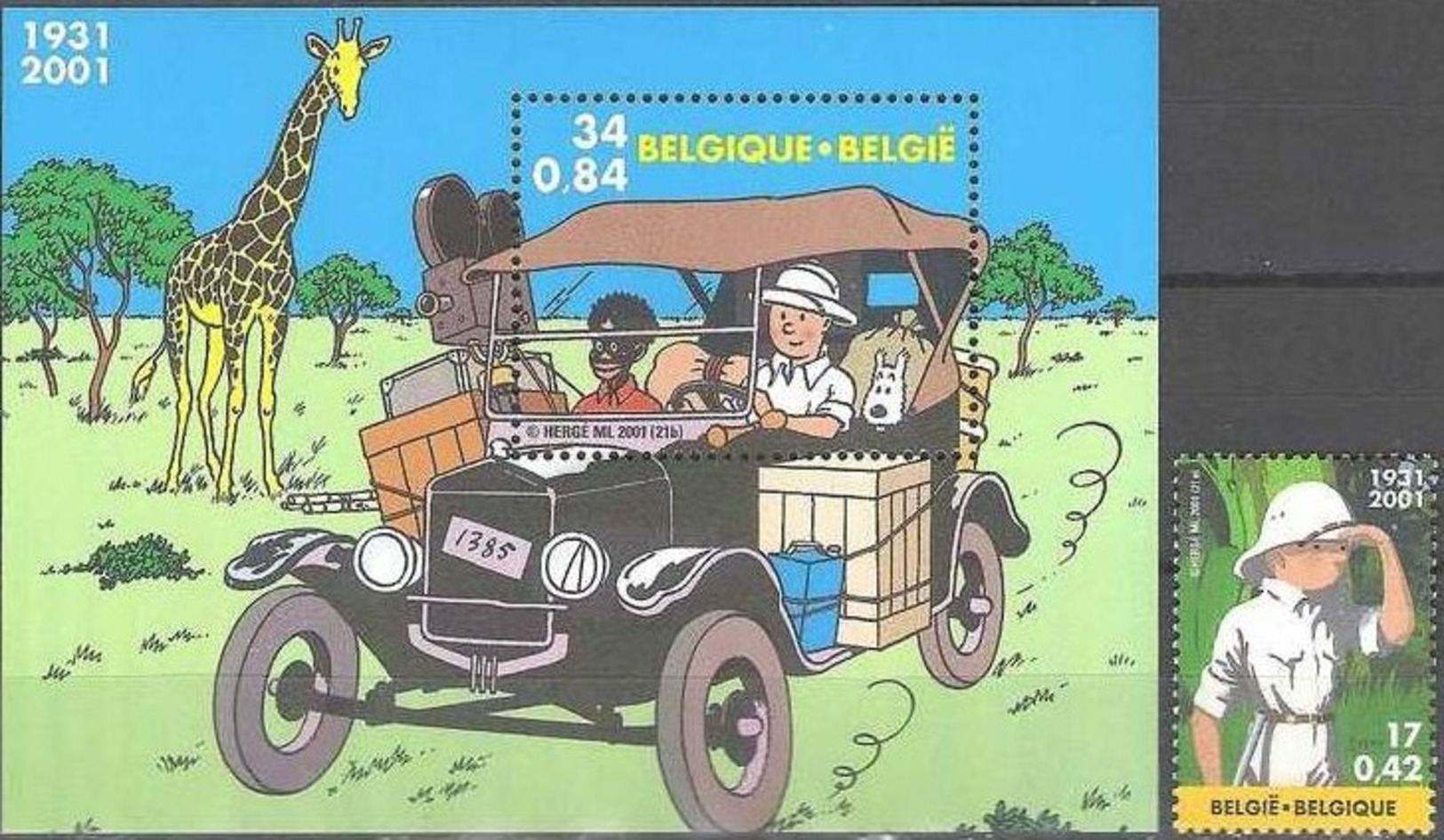 Belgique Bloc 93 + Timbre Tintin MNH** Prix émission 1,26 € - 1961-2001