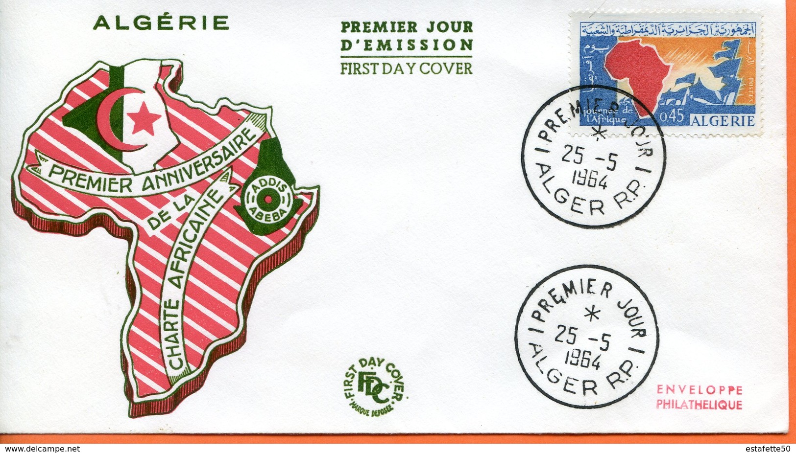 Algérie,; FDC 1964 " Journée De L'Afrique " - Algérie (1962-...)