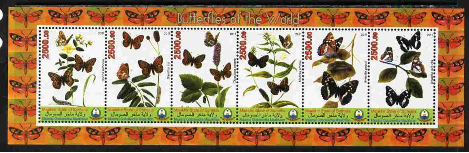 MAAKHIR STATE - Micronation -2011 - Butterflies Of The World #2 - Perf 6v Strip - Mint Never Hinged - Africa (Other)