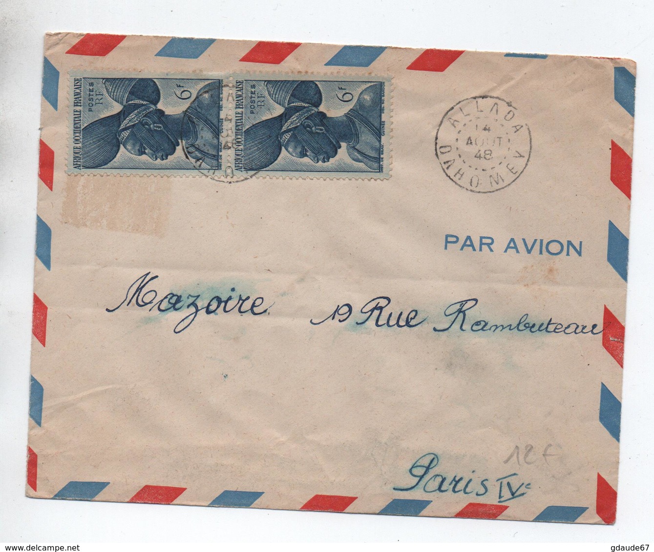 1948 - ENVELOPPE De ALLADA (DAHOMEY / AOF) - Cartas & Documentos