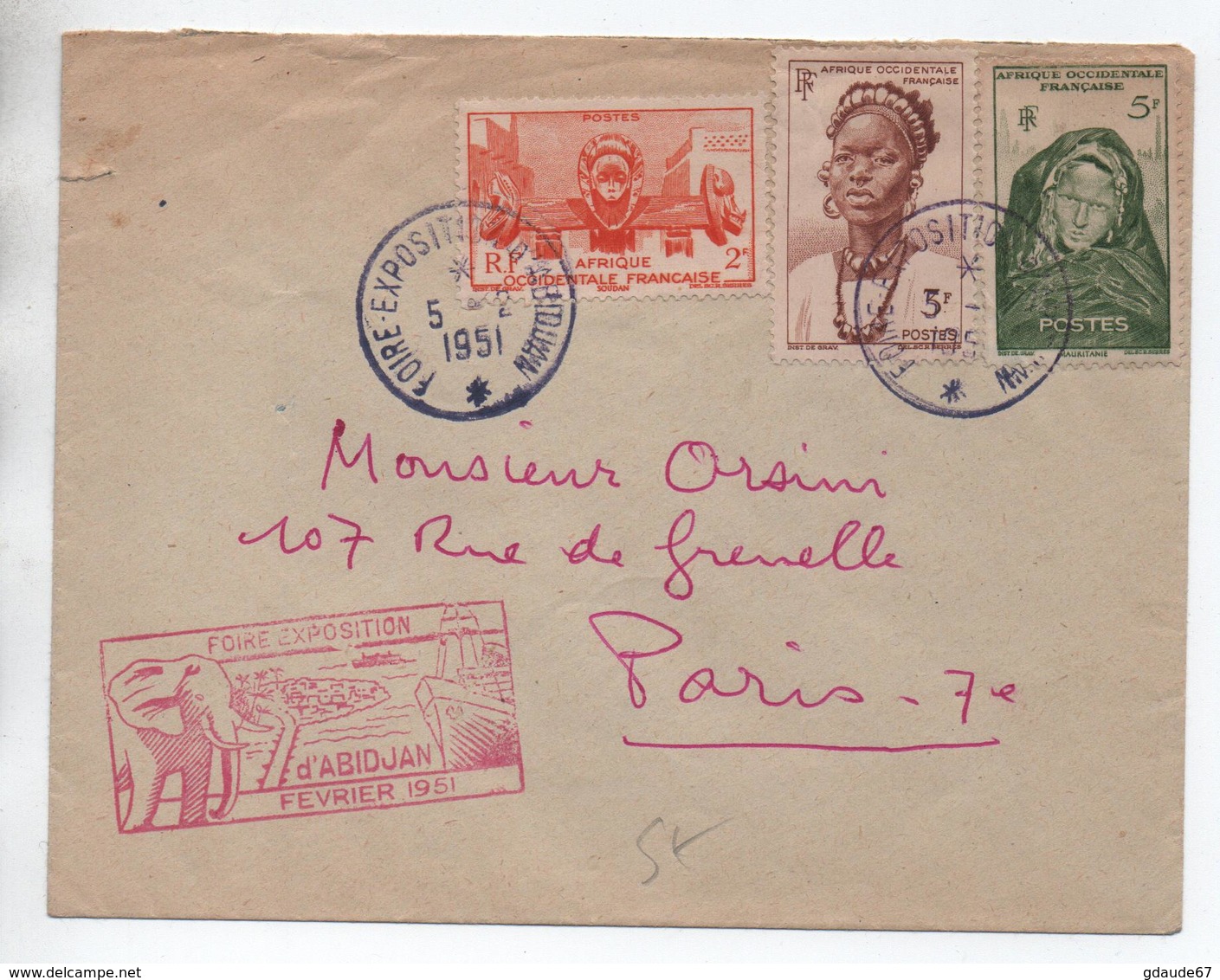 1951 - ENVELOPPE Avec CACHET FOIRE EXPOSITION D'ABIDJAN (COTE D'IVOIRE / AOF) - Lettres & Documents