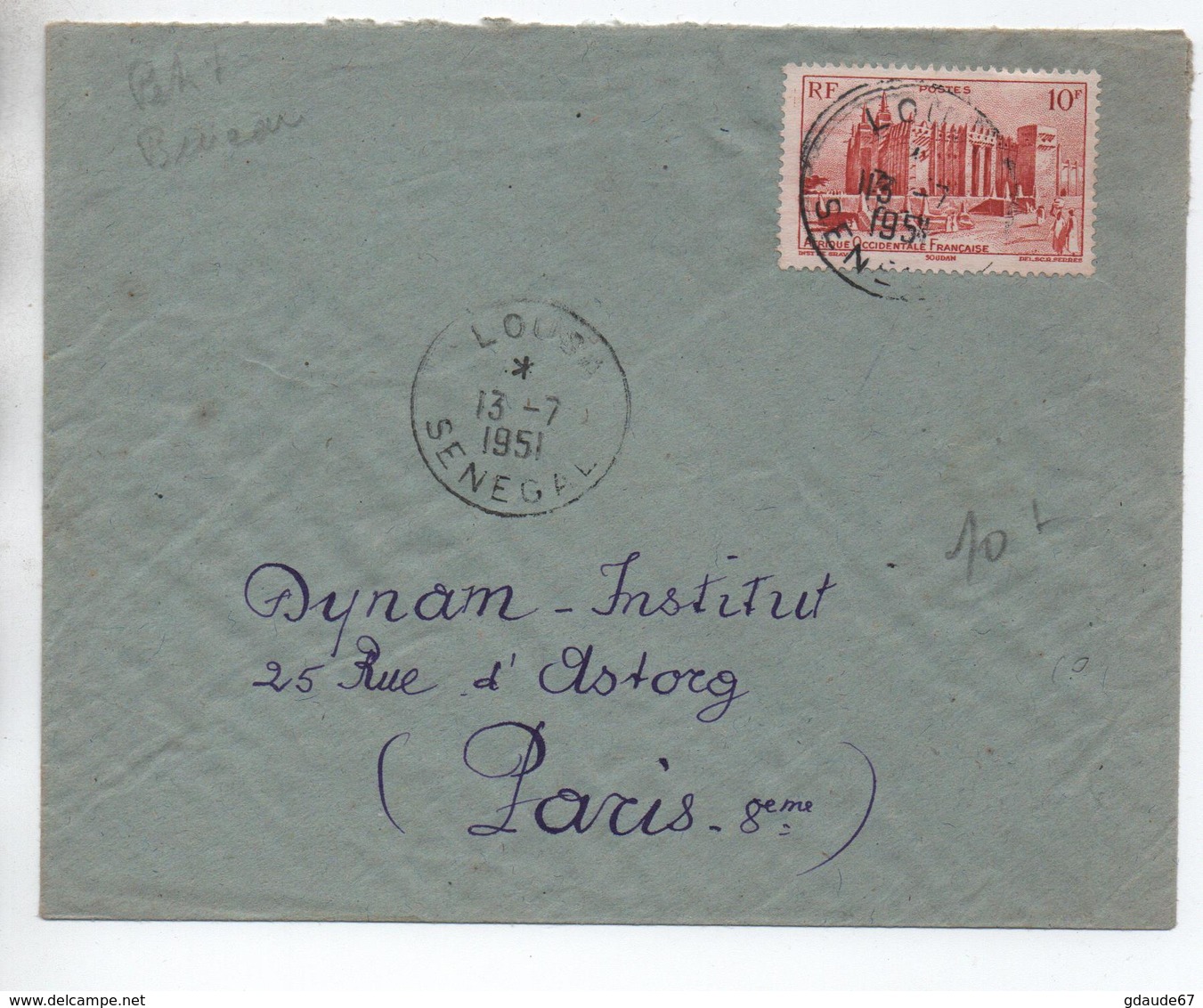 1951 - ENVELOPPE De LOUSA (SENEGAL / AOF) - Storia Postale