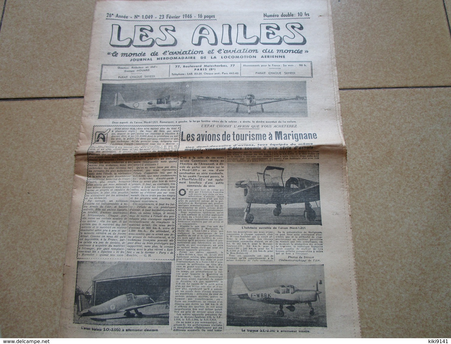 LES AILES - Journal Hebdomadaire De La Locomotion Aérienne - 26è Année - N° 1.049 - 23 Février 1946 - 16 Pages - Autres & Non Classés