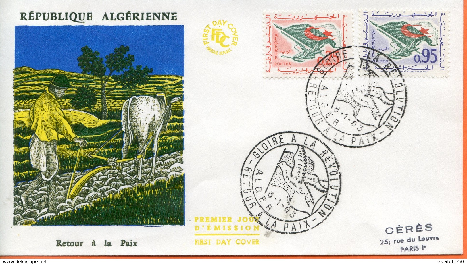 Algérie,; FDC 1963 " Retour à La Paix " - Algérie (1962-...)